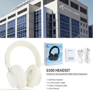 Attack Shark G500 Off White Wireless Gaming Headset, 40mm Drivers, Hybrid Active Noise Cancelling, Bluetooth 5.3 & 3.5mm Wired Dual-Mode Connectivity, 360 Reality Audio, Hi-Res Wireless, Omnidirectional Microphone & 210g Ultra-Light Design