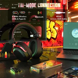 Attack Shark L30 PRO Black Red Wireless Gaming Headset, 50mm Drivers, Virtual 7.1 Surround Sound, 20ms Low Latency, Tri-Mode 2.4GHz Bluetooth & 3.5mm Wired, Detachable 360° AI Noise-Canceling Microphone, Aluminum Alloy Frame & 1100mAh Battery