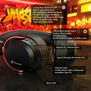 Attack Shark L30 PRO Black Red Wireless Gaming Headset, 50mm Drivers, Virtual 7.1 Surround Sound, 20ms Low Latency, Tri-Mode 2.4GHz Bluetooth & 3.5mm Wired, Detachable 360° AI Noise-Canceling Microphone, Aluminum Alloy Frame & 1100mAh Battery