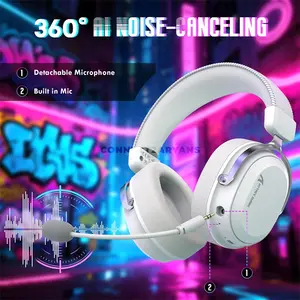 Attack Shark L30 PRO Silver White Wireless Gaming Headset, 50mm Drivers, Virtual 7.1 Surround Sound, 20ms Low Latency, Tri-Mode Connectivity, Detachable Noise-Canceling Microphone, Aluminum Alloy Frame & 1100mAh Battery