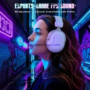 Attack Shark L30 PRO Silver White Wireless Gaming Headset, 50mm Drivers, Virtual 7.1 Surround Sound, 20ms Low Latency, Tri-Mode Connectivity, Detachable Noise-Canceling Microphone, Aluminum Alloy Frame & 1100mAh Battery