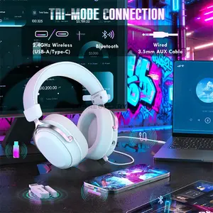 Attack Shark L30 PRO Silver White Wireless Gaming Headset, 50mm Drivers, Virtual 7.1 Surround Sound, 20ms Low Latency, Tri-Mode Connectivity, Detachable Noise-Canceling Microphone, Aluminum Alloy Frame & 1100mAh Battery