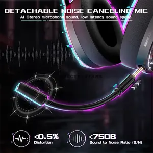 Attack Shark L60 Black Wireless Gaming Headset, 40mm Drivers, Tri-Mode 2.4GHz Bluetooth & 3.5mm Wired, 3D Surround Sound, Detachable Noise-Canceling Microphone, USB-A & Type-C 2-in-1 Receiver & Adjustable Headband