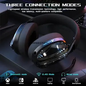 Attack Shark L60 Black Wireless Gaming Headset, 40mm Drivers, Tri-Mode 2.4GHz Bluetooth & 3.5mm Wired, 3D Surround Sound, Detachable Noise-Canceling Microphone, USB-A & Type-C 2-in-1 Receiver & Adjustable Headband