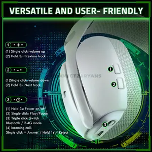 Attack Shark L80 PRO White Wireless Gaming Headset, 40mm Drivers, 20ms Low Latency, Tri-Mode Bluetooth 5.3 2.4GHz & 3.5mm Wired, Detachable Dual Microphone System, 203g Lightweight Design, 300mAh Battery & 2-in-1 USB-A/Type-C Receiver