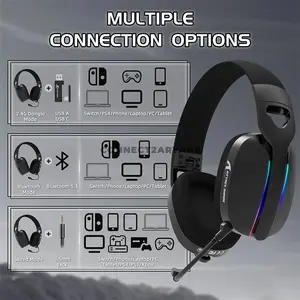 Attack Shark L90 Black Wireless Gaming Headset, 40mm Neodymium Drivers, Virtual 7.1 Surround Sound, Tri-Mode Bluetooth 5.3 2.4GHz & 3.5mm Wired, RGB Lighting, Detachable Noise-Canceling Microphone, Foldable 215g Design & 800mAh Battery