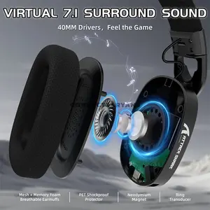 Attack Shark L90 Black Wireless Gaming Headset, 40mm Neodymium Drivers, Virtual 7.1 Surround Sound, Tri-Mode Bluetooth 5.3 2.4GHz & 3.5mm Wired, RGB Lighting, Detachable Noise-Canceling Microphone, Foldable 215g Design & 800mAh Battery