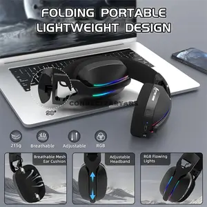 Attack Shark L90 Black Wireless Gaming Headset, 40mm Neodymium Drivers, Virtual 7.1 Surround Sound, Tri-Mode Bluetooth 5.3 2.4GHz & 3.5mm Wired, RGB Lighting, Detachable Noise-Canceling Microphone, Foldable 215g Design & 800mAh Battery