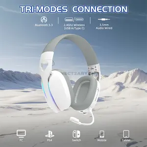 Attack Shark L90 White Wireless Gaming Headset, 40mm Neodymium Drivers, Virtual 7.1 Surround Sound, Tri-Mode Bluetooth 5.3 2.4GHz & 3.5mm Wired, RGB Lighting, Detachable Noise-Canceling Microphone, Foldable 215g Design & 800mAh Battery