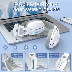 Attack Shark L90 White Wireless Gaming Headset, 40mm Neodymium Drivers, Virtual 7.1 Surround Sound, Tri-Mode Bluetooth 5.3 2.4GHz & 3.5mm Wired, RGB Lighting, Detachable Noise-Canceling Microphone, Foldable 215g Design & 800mAh Battery