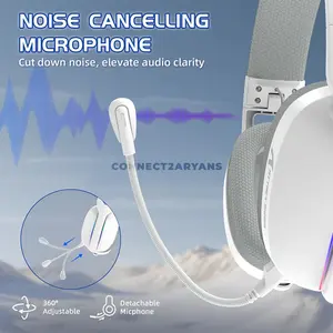 Attack Shark L90 White Wireless Gaming Headset, 40mm Neodymium Drivers, Virtual 7.1 Surround Sound, Tri-Mode Bluetooth 5.3 2.4GHz & 3.5mm Wired, RGB Lighting, Detachable Noise-Canceling Microphone, Foldable 215g Design & 800mAh Battery