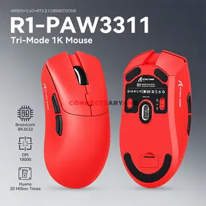 Attack Shark R1 Red Wireless Gaming Mouse, PixArt PAW3311 Sensor, 18000 DPI, 59g Ultra-Light Design, Tri-Mode Bluetooth 5.2 2.4GHz & USB-C Wired, 1000Hz Polling Rate, 400 IPS, 40G Acceleration, HUANO 80 Million Click Switches & 300mAh Battery