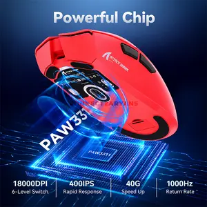 Attack Shark R1 Red Wireless Gaming Mouse, PixArt PAW3311 Sensor, 18000 DPI, 59g Ultra-Light Design, Tri-Mode Bluetooth 5.2 2.4GHz & USB-C Wired, 1000Hz Polling Rate, 400 IPS, 40G Acceleration, HUANO 80 Million Click Switches & 300mAh Battery