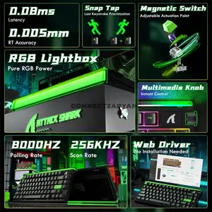 Attack Shark R85 HE Moonlight Night 75% Wired Magnetic Switch Gaming Keyboard, 79 Keys, Purple Mandrel Switch, 8000Hz Polling Rate, 256KHz Scan Rate, 0.005mm Rapid Trigger, 0.1–3.3mm Adjustable Actuation, Hot-Swappable, Multimedia Knob, Custom RGB Li