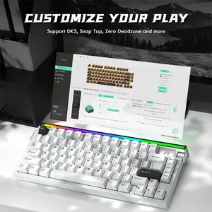 Attack Shark R85 HE Starlight White 75% Wired Magnetic Switch Gaming Keyboard, 79 Keys, Purple Mandrel Switch, 8000Hz Polling Rate, 256KHz Scan Rate, 0.005mm Rapid Trigger, 0.1–3.3mm Adjustable Actuation, Hot-Swappable, Multimedia Knob, Custom RGB Li