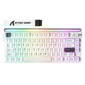 Attack Shark R85 HE Starlight White 75% Wired Magnetic Switch Gaming Keyboard, 79 Keys, Purple Mandrel Switch, 8000Hz Polling Rate, 256KHz Scan Rate, 0.005mm Rapid Trigger, 0.1–3.3mm Adjustable Actuation, Hot-Swappable, Multimedia Knob, Custom RGB Li