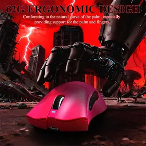 Attack Shark V3 PRO Rose Red Wireless Gaming Mouse with RGB Magnetic Charging Dock, PixArt PAW3311 Sensor, 25000 DPI, 62g±3g Lightweight Design, Tri-Mode 2.4GHz Bluetooth & USB-C Wired, 1000Hz Polling Rate, 400 IPS, 40G Acceleration
