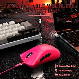Attack Shark V3 PRO Rose Red Wireless Gaming Mouse with RGB Magnetic Charging Dock, PixArt PAW3311 Sensor, 25000 DPI, 62g±3g Lightweight Design, Tri-Mode 2.4GHz Bluetooth & USB-C Wired, 1000Hz Polling Rate, 400 IPS, 40G Acceleration