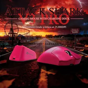 Attack Shark V3 PRO Rose Red Wireless Gaming Mouse with RGB Magnetic Charging Dock, PixArt PAW3311 Sensor, 25000 DPI, 62g±3g Lightweight Design, Tri-Mode 2.4GHz Bluetooth & USB-C Wired, 1000Hz Polling Rate, 400 IPS, 40G Acceleration
