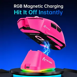 Attack Shark V6 Berry Red Wireless Gaming Mouse with RGB Magnetic Charging Dock, PixArt PAW3311 Sensor, 25000 DPI, 65g±3g Lightweight Design, Tri-Mode Bluetooth 5.2 2.4GHz & Wired, 1000Hz Polling Rate, 400 IPS, 40G Acceleration, Omron 100 Million Cli