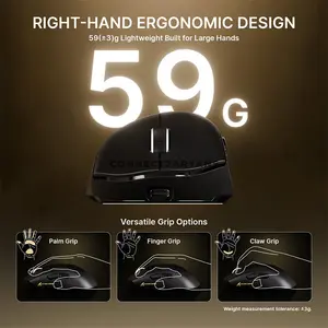 Attack Shark V8 Black Ultra-Light Ergonomic Wireless Gaming Mouse, PixArt PAW3950 MAX Sensor, 42000 DPI, Dual 8000Hz Wired & Wireless Polling Rate, Nordic 54L15 MCU, 59g±3g, Tri-Mode Bluetooth 5.2 2.4GHz & Wired, 750 IPS, 65G, Omron Optical Switches 