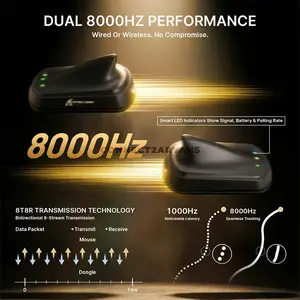 Attack Shark V8 Black Ultra-Light Ergonomic Wireless Gaming Mouse, PixArt PAW3950 MAX Sensor, 42000 DPI, Dual 8000Hz Wired & Wireless Polling Rate, Nordic 54L15 MCU, 59g±3g, Tri-Mode Bluetooth 5.2 2.4GHz & Wired, 750 IPS, 65G, Omron Optical Switches 