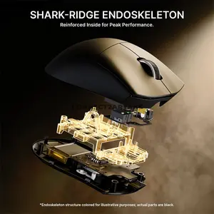 Attack Shark V8 Black Ultra-Light Ergonomic Wireless Gaming Mouse, PixArt PAW3950 MAX Sensor, 42000 DPI, Dual 8000Hz Wired & Wireless Polling Rate, Nordic 54L15 MCU, 59g±3g, Tri-Mode Bluetooth 5.2 2.4GHz & Wired, 750 IPS, 65G, Omron Optical Switches 