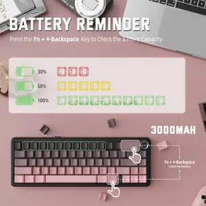 Attack Shark X66 Blackberry 60% Wireless Mechanical Gaming Keyboard, 66 Keys, Pre-Lubed Linear Strawberry Switches, Tri-Mode Bluetooth 5.0 2.4GHz & USB-C Wired, Gasket Mount, Hot-Swappable, Side-Printed PBT Keycaps, RGB, Metal Knob & 3000mAh Battery