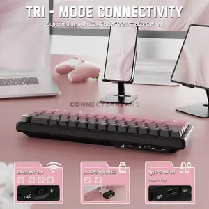Attack Shark X66 Blackberry 60% Wireless Mechanical Gaming Keyboard, 66 Keys, Pre-Lubed Linear Strawberry Switches, Tri-Mode Bluetooth 5.0 2.4GHz & USB-C Wired, Gasket Mount, Hot-Swappable, Side-Printed PBT Keycaps, RGB, Metal Knob & 3000mAh Battery
