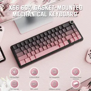 Attack Shark X66 Blackberry 60% Wireless Mechanical Gaming Keyboard, 66 Keys, Pre-Lubed Linear Strawberry Switches, Tri-Mode Bluetooth 5.0 2.4GHz & USB-C Wired, Gasket Mount, Hot-Swappable, Side-Printed PBT Keycaps, RGB, Metal Knob & 3000mAh Battery