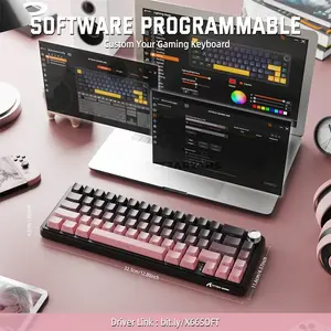 Attack Shark X66 Blackberry 60% Wireless Mechanical Gaming Keyboard, 66 Keys, Pre-Lubed Linear Strawberry Switches, Tri-Mode Bluetooth 5.0 2.4GHz & USB-C Wired, Gasket Mount, Hot-Swappable, Side-Printed PBT Keycaps, RGB, Metal Knob & 3000mAh Battery