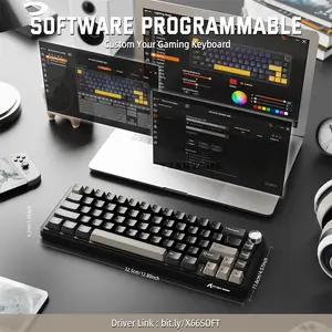 Attack Shark X66 Starry Black 60% Wireless Mechanical Gaming Keyboard, 66 Keys, Strawberry Switches, Tri-Mode Bluetooth 5.0/2.4GHz/USB-C, Gasket Mount, Hot-Swappable, Side-Printed PBT Keycaps, RGB, CNC Metal Knob, 3000mAh Battery
