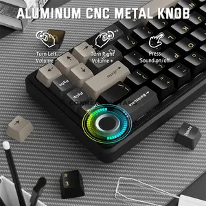 Attack Shark X66 Starry Black 60% Wireless Mechanical Gaming Keyboard, 66 Keys, Strawberry Switches, Tri-Mode Bluetooth 5.0/2.4GHz/USB-C, Gasket Mount, Hot-Swappable, Side-Printed PBT Keycaps, RGB, CNC Metal Knob, 3000mAh Battery