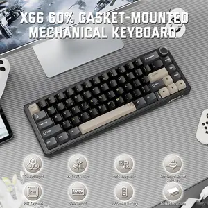 Attack Shark X66 Starry Black 60% Wireless Mechanical Gaming Keyboard, 66 Keys, Strawberry Switches, Tri-Mode Bluetooth 5.0/2.4GHz/USB-C, Gasket Mount, Hot-Swappable, Side-Printed PBT Keycaps, RGB, CNC Metal Knob, 3000mAh Battery