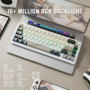 Attack Shark X66 White Cheese 60% Wireless Mechanical Gaming Keyboard, 66 Keys, Pre-Lubed Linear Strawberry Switches, Tri-Mode Bluetooth 5.0 2.4GHz & USB-C Wired, Gasket Mount, Hot-Swappable, Side-Printed PBT Keycaps, RGB & 3000mAh Battery