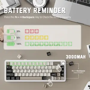 Attack Shark X66 White Cheese 60% Wireless Mechanical Gaming Keyboard, 66 Keys, Pre-Lubed Linear Strawberry Switches, Tri-Mode Bluetooth 5.0 2.4GHz & USB-C Wired, Gasket Mount, Hot-Swappable, Side-Printed PBT Keycaps, RGB & 3000mAh Battery