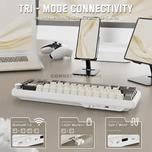 Attack Shark X66 White Cheese 60% Wireless Mechanical Gaming Keyboard, 66 Keys, Pre-Lubed Linear Strawberry Switches, Tri-Mode Bluetooth 5.0 2.4GHz & USB-C Wired, Gasket Mount, Hot-Swappable, Side-Printed PBT Keycaps, RGB & 3000mAh Battery