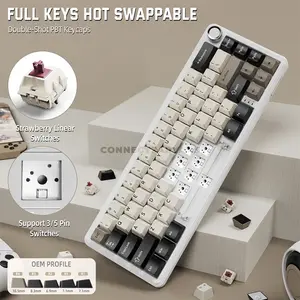 Attack Shark X66 White Cheese 60% Wireless Mechanical Gaming Keyboard, 66 Keys, Pre-Lubed Linear Strawberry Switches, Tri-Mode Bluetooth 5.0 2.4GHz & USB-C Wired, Gasket Mount, Hot-Swappable, Side-Printed PBT Keycaps, RGB & 3000mAh Battery