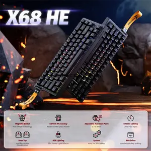 Attack Shark X68 HE Black 60% Magnetic Switch Gaming Wired Keyboard, 66 Keys, 8000Hz Polling Rate, 128K Scan Rate, 0.01mm Rapid Trigger Accuracy, Adjustable 0.1–3.4mm Actuation, Hot-Swappable Linear Magnetic Switches, PBT Double-Shot Keycaps & RGB