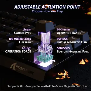 Attack Shark X68 HE Black 60% Magnetic Switch Gaming Wired Keyboard, 66 Keys, 8000Hz Polling Rate, 128K Scan Rate, 0.01mm Rapid Trigger Accuracy, Adjustable 0.1–3.4mm Actuation, Hot-Swappable Linear Magnetic Switches, PBT Double-Shot Keycaps & RGB