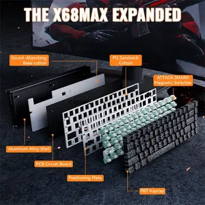 Attack Shark X68 MAX HE Black Contour 60% Aluminum Magnetic Switch Gaming Keyboard, 68 Keys, CNC Aluminum Body, 8000Hz Polling Rate, 256K Scan Rate, 0.005mm Rapid Trigger Accuracy, Adjustable 0.1–3.4mm Actuation, Hot-Swappable, PBT Double-Shot Keycap