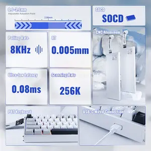 Attack Shark X68 MAX HE Starlight White 60% Aluminum Magnetic Switch Gaming Keyboard, 68 Keys, CNC Aluminum Body, 8000Hz Polling Rate, 256K Scan Rate, 0.005mm Rapid Trigger Accuracy, Adjustable 0.1–3.4mm Actuation, Hot-Swappable, PBT Double-Shot Keyc