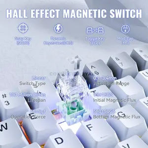 Attack Shark X68 MAX HE Starlight White 60% Aluminum Magnetic Switch Gaming Keyboard, 68 Keys, CNC Aluminum Body, 8000Hz Polling Rate, 256K Scan Rate, 0.005mm Rapid Trigger Accuracy, Adjustable 0.1–3.4mm Actuation, Hot-Swappable, PBT Double-Shot Keyc