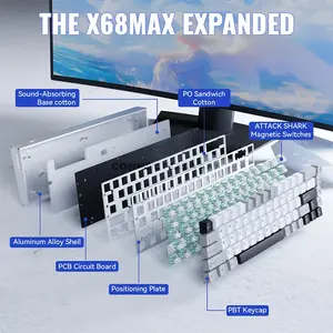Attack Shark X68 MAX HE Starlight White 60% Aluminum Magnetic Switch Gaming Keyboard, 68 Keys, CNC Aluminum Body, 8000Hz Polling Rate, 256K Scan Rate, 0.005mm Rapid Trigger Accuracy, Adjustable 0.1–3.4mm Actuation, Hot-Swappable, PBT Double-Shot Keyc