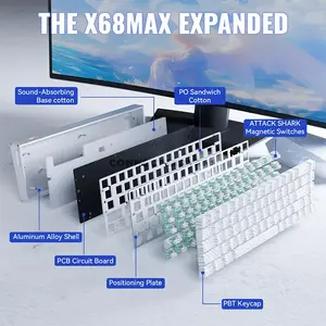 Attack Shark X68 MAX HE White Contour 60% Aluminum Magnetic Switch Gaming Keyboard, 68 Keys, CNC Aluminum Body, 8000Hz Polling Rate, 256K Scan Rate, 0.005mm Rapid Trigger Accuracy, Adjustable 0.1–3.4mm Actuation, Hot-Swappable, PBT Double-Shot Keycap