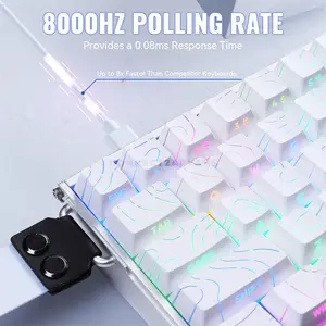 Attack Shark X68 MAX HE White Contour 60% Aluminum Magnetic Switch Gaming Keyboard, 68 Keys, CNC Aluminum Body, 8000Hz Polling Rate, 256K Scan Rate, 0.005mm Rapid Trigger Accuracy, Adjustable 0.1–3.4mm Actuation, Hot-Swappable, PBT Double-Shot Keycap