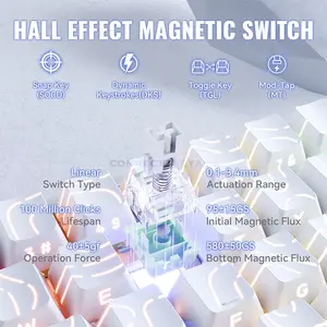 Attack Shark X68 MAX HE White Contour 60% Aluminum Magnetic Switch Gaming Keyboard, 68 Keys, CNC Aluminum Body, 8000Hz Polling Rate, 256K Scan Rate, 0.005mm Rapid Trigger Accuracy, Adjustable 0.1–3.4mm Actuation, Hot-Swappable, PBT Double-Shot Keycap