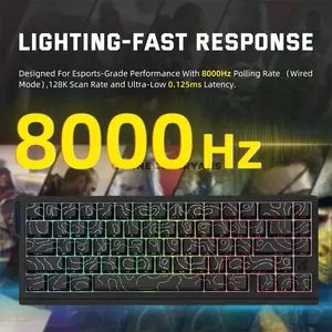 Attack Shark X68 PRO HE Black Contour 60% Wireless Magnetic Switch Gaming Keyboard, 66 Keys, Tri-Mode Bluetooth 2.4GHz & USB-C Wired, 8000Hz Polling, 0.01mm Rapid Trigger, 128K Scan Rate, Hot-Swappable, PBT Double-Shot Keycaps, RGB & 5000mAh Battery