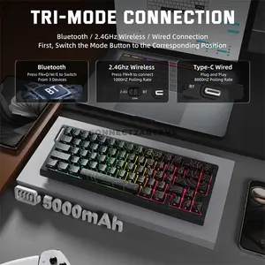 Attack Shark X68 PRO HE Black Contour 60% Wireless Magnetic Switch Gaming Keyboard, 66 Keys, Tri-Mode Bluetooth 2.4GHz & USB-C Wired, 8000Hz Polling, 0.01mm Rapid Trigger, 128K Scan Rate, Hot-Swappable, PBT Double-Shot Keycaps, RGB & 5000mAh Battery