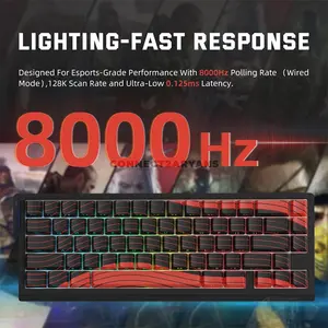 Attack Shark X68 PRO HE Black Red Contour 60% Wireless Magnetic Switch Gaming Keyboard, 66 Keys, Tri-Mode Bluetooth 2.4GHz & USB-C Wired, 8000Hz Polling, 0.01mm Rapid Trigger, 128K Scan Rate, Hot-Swappable, PBT Keycaps, RGB & 5000mAh Battery